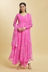 Buy_Samyukta Singhania_Pink Kurta And Dupatta Georgette Leheriya Leaf Rose Bloom Anarkali Set _at_Aza_Fashions