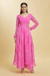 Samyukta Singhania_Pink Kurta And Dupatta Georgette Leheriya Leaf Rose Bloom Anarkali Set _Online_at_Aza_Fashions