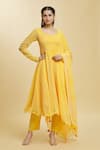 Buy_Samyukta Singhania_Yellow Kurta And Dupatta Georgette Leheriya Leaf Daylily Pattern Anarkali Set _at_Aza_Fashions