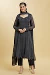 Buy_Samyukta Singhania_Black Kurta And Dupatta Georgette Leheriya Leaf Charcoal Art Anarkali Pant Set _at_Aza_Fashions