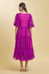 Shop_Naintara Bajaj_Purple Georgette Leheriya V Neck Rose Bud Pattern Tiered Tunic _at_Aza_Fashions