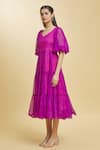 Buy_Naintara Bajaj_Purple Georgette Leheriya V Neck Rose Bud Pattern Tiered Tunic _Online_at_Aza_Fashions