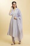 Buy_Adara Khan_Gray Anarkali And Pant Cotton Printed Floral Camp Lace Set With Chanderi Dupatta _at_Aza_Fashions