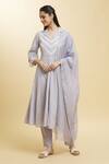 Shop_Adara Khan_Gray Anarkali And Pant Cotton Printed Floral Camp Lace Set With Chanderi Dupatta _Online_at_Aza_Fashions