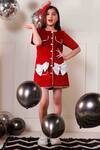 Buy_Hoity Moppet_Red Velvet Bows Extra Chilly Button Down Dress _Online_at_Aza_Fashions
