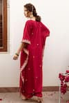 Shop Maison Shefali Red Velvet, Silk Zari, Cut Work Ibtida Gulabi Embroidered Kaftan And Pant Set at Aza Fashions Shop_Maison Shefali_Red Velvet, Silk Zari, Cut Work Ibtida Gulabi Embroidered Kaftan And Pant Set _at_Aza_Fashions