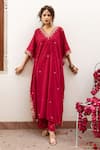 Buy Maison Shefali Red Velvet, Silk Zari, Cut Work Ibtida Gulabi Embroidered Kaftan And Pant Set Online at Aza Fashions Buy_Maison Shefali_Red Velvet, Silk Zari, Cut Work Ibtida Gulabi Embroidered Kaftan And Pant Set _Online_at_Aza_Fashions