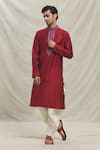 Buy_Arihant Rai Sinha_Maroon Kurta Silk Blend Embroidered Thread Butti With Dhoti Pant _at_Aza_Fashions