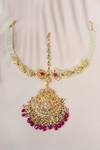 Kiara_Pink Semi Precious Stone Floral Carved Maangtikka _Online_at_Aza_Fashions