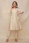 Buy_Gulabo by Abu Sandeep_Off White Chanderi Embellished Gota Work Round Neck A-line Kurta  _at_Aza_Fashions