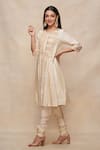 Buy_Gulabo by Abu Sandeep_Off White Chanderi Embellished Gota Work Round Neck A-line Kurta  _Online_at_Aza_Fashions