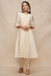 Buy_Gulabo by Abu Sandeep_Off White Chanderi Embellished Gota Work Round Neck A-line Kurta  _at_Aza_Fashions