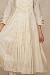 Shop_Gulabo by Abu Sandeep_Off White Chanderi Embellished Gota Work Round Neck A-line Kurta  _Online_at_Aza_Fashions