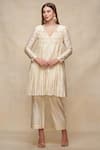 Buy_Gulabo By Abu Sandeep_Off White Chanderi Embellished Gota Work V Neck Pleated Short Kurta  _at_Aza_Fashions
