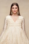 Buy_Gulabo By Abu Sandeep_Off White Chanderi Embellished Gota Work V Neck Pleated Short Kurta  _Online_at_Aza_Fashions