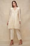 Shop_Gulabo By Abu Sandeep_Off White Chanderi Embellished Gota Work V Neck Pleated Short Kurta  _Online_at_Aza_Fashions