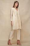 Gulabo By Abu Sandeep_Off White Chanderi Embellished Gota Work V Neck Pleated Short Kurta  _at_Aza_Fashions