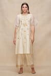 Buy_Gulabo by Abu Sandeep_Off White Chanderi Embroidered Gota And Thread Work V Neck Kurta  _at_Aza_Fashions