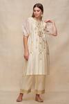 Buy_Gulabo by Abu Sandeep_Off White Chanderi Embroidered Gota And Thread Work V Neck Kurta  _Online_at_Aza_Fashions