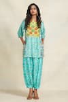 Gulabo by Abu Sandeep_Blue Chanderi Digital Print Animal Boat Geometric Kurta  _Online_at_Aza_Fashions
