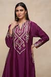 Shop_Gulabo by Abu Sandeep_Wine 100% Pure Chanderi Silk Embellished Gota Patti Notched Kurta  _Online_at_Aza_Fashions