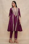 Buy_Gulabo by Abu Sandeep_Wine 100% Pure Chanderi Silk Embellished Gota Patti Two Tone Kurta  _at_Aza_Fashions