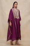 Gulabo by Abu Sandeep_Wine 100% Pure Chanderi Silk Embellished Gota Patti Mandarin Kaftan  _Online_at_Aza_Fashions