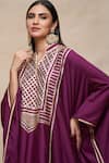 Shop_Gulabo by Abu Sandeep_Wine 100% Pure Chanderi Silk Embellished Gota Patti Mandarin Kaftan  _Online_at_Aza_Fashions