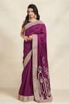 Buy_Gulabo by Abu Sandeep_Wine 100% Pure Chanderi Silk Embellished Gota Patti Saree _at_Aza_Fashions