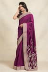 Gulabo by Abu Sandeep_Wine 100% Pure Chanderi Silk Embellished Gota Patti Saree  _Online_at_Aza_Fashions