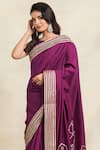 Buy_Gulabo by Abu Sandeep_Wine 100% Pure Chanderi Silk Embellished Gota Patti Saree _Online_at_Aza_Fashions