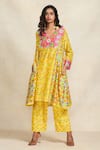 Gulabo by Abu Sandeep_Yellow Chanderi Digital Print Animal Geometric Pant  _Online_at_Aza_Fashions