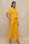 Buy_Gulabo By Abu Sandeep_Yellow Linen Collared Solid Crop Shirt _Online_at_Aza_Fashions