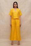 Shop_Gulabo By Abu Sandeep_Yellow Linen Collared Solid Crop Shirt _Online_at_Aza_Fashions
