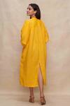 Shop_Gulabo By Abu Sandeep_Yellow Linen V-neck Solid Kaftan Dress _at_Aza_Fashions