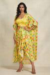 Buy_Gulabo By Abu Sandeep_Yellow Modal, Satin Open Neck Geometric Print Overlay _at_Aza_Fashions