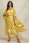 Gulabo By Abu Sandeep_Yellow Modal, Satin Open Neck Geometric Print Overlay _Online_at_Aza_Fashions