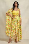 Buy_Gulabo By Abu Sandeep_Yellow Modal, Satin Open Neck Geometric Print Overlay _Online_at_Aza_Fashions