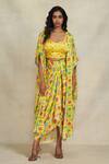 Shop_Gulabo By Abu Sandeep_Yellow Modal, Satin Open Neck Geometric Print Overlay _Online_at_Aza_Fashions