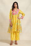 Buy_Gulabo by Abu Sandeep_Yellow Chanderi Digital Print Animal Mandarin Abstract Panelled Kurta  _at_Aza_Fashions