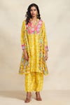 Gulabo by Abu Sandeep_Yellow Chanderi Digital Print Animal Mandarin Abstract Panelled Kurta  _Online_at_Aza_Fashions