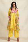 Buy_Gulabo by Abu Sandeep_Yellow Chanderi Digital Print Animal Mandarin Abstract Panelled Kurta  _Online_at_Aza_Fashions