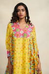 Shop_Gulabo by Abu Sandeep_Yellow Chanderi Digital Print Animal Mandarin Abstract Panelled Kurta  _Online_at_Aza_Fashions