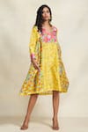 Gulabo by Abu Sandeep_Yellow Chanderi Digital Print Animal Mandarin Abstract Panelled Kurta  _at_Aza_Fashions