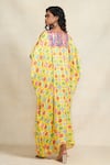 Shop_Gulabo by Abu Sandeep_Yellow Modal Satin Digital Print Animal V-neck Sequined Bodice Kaftan  _at_Aza_Fashions