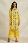 Buy_Gulabo by Abu Sandeep_Yellow Linen Digital Print Animal Shirt Collar Long  _at_Aza_Fashions