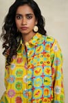 Shop_Gulabo by Abu Sandeep_Yellow Linen Digital Print Animal Shirt Collar Long  _Online_at_Aza_Fashions