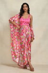 Buy_Gulabo by Abu Sandeep_Pink Modal Satin Digital Printed Diamond Geometric Sarong Skirt  _at_Aza_Fashions