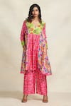 Buy_Gulabo by Abu Sandeep_Pink Chanderi Digital Printed Diamond V Neck Kurta  _at_Aza_Fashions