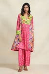 Shop_Gulabo by Abu Sandeep_Pink Chanderi Digital Printed Diamond V Neck Kurta  _Online_at_Aza_Fashions